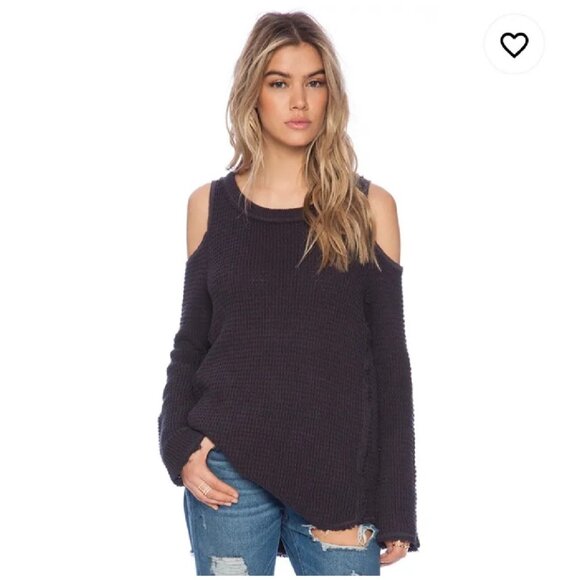 Free People Distressed Cold Shoulder Sweater Thermal long sleeve top - Picture 1 of 11